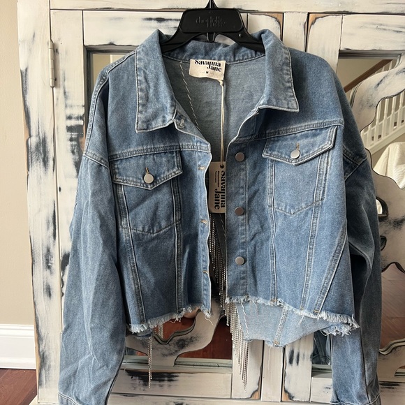 Rhinestone Jean jacket. Never worn. Fits oversized! Bought wrong size! - Picture 2 of 2